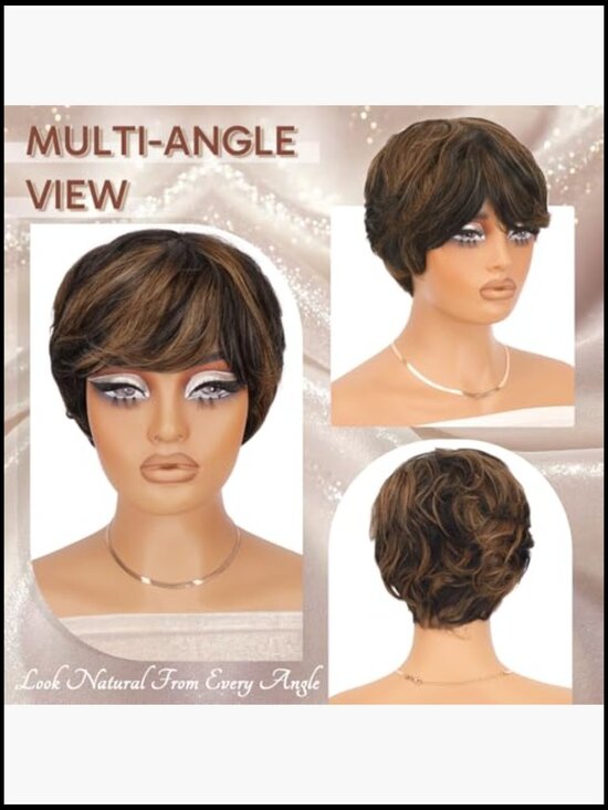 Short Human Hair Wig with Bangs Natural Layered Wavy Glueless Daily Wear main image 4